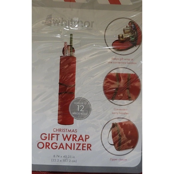 NEW Whitmor Christmas Gift Wrap Storage Organizer Handles 12 Wrapping Rolls - Picture 2 of 4